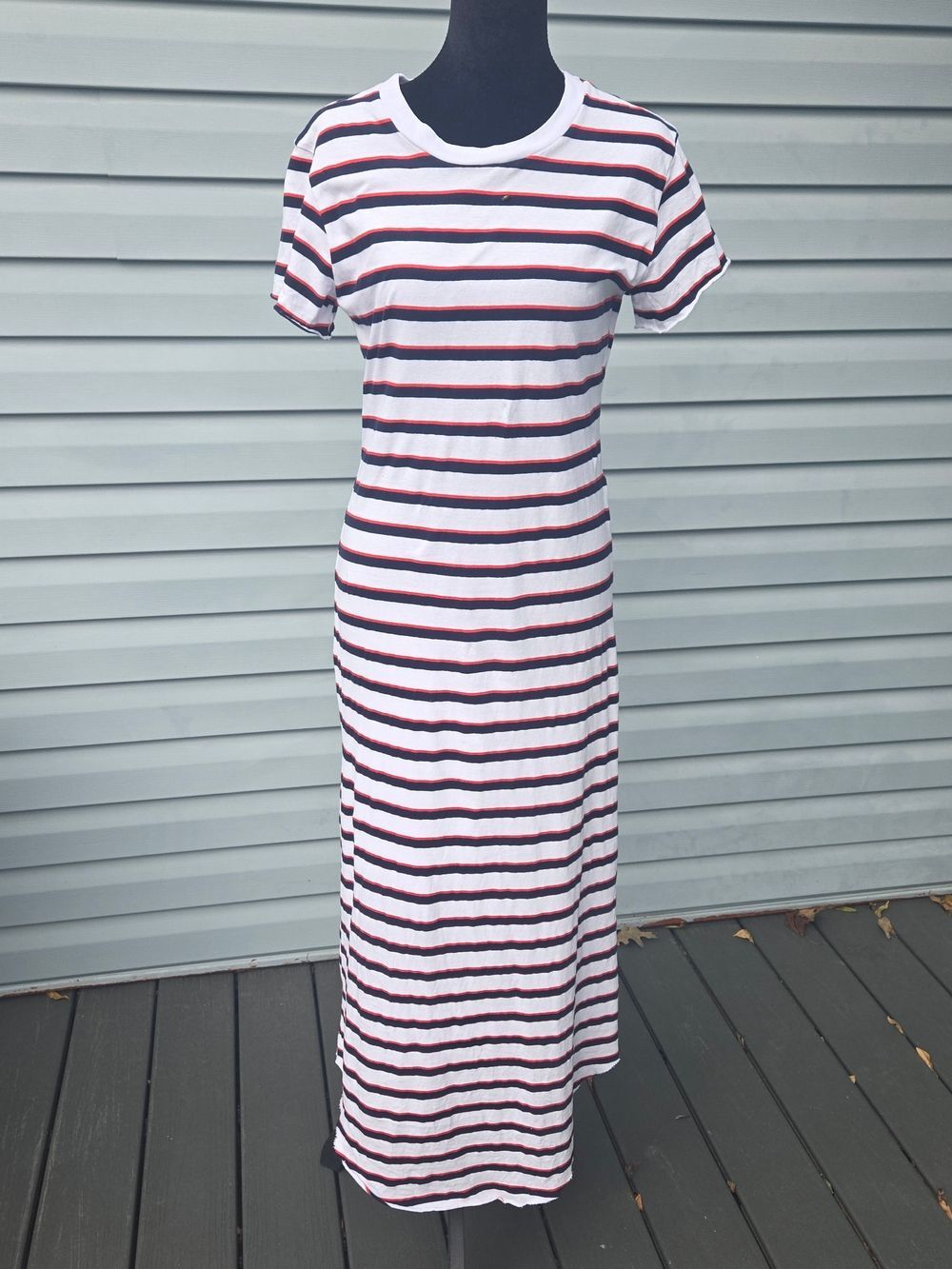 Frank & Eileen Harper Perfect Tee Maxi Dress in French Stripes Small Raw Hem